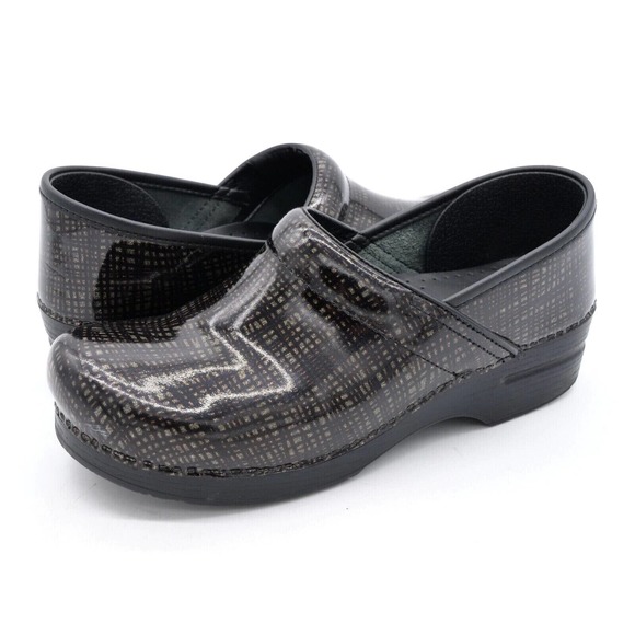 Dansko Original Professional Womens 11 Clogs Black Metallic Patent Leather Shoe - Picture 1 of 11